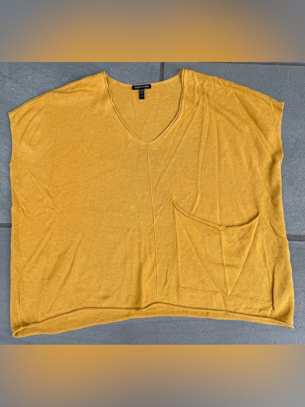 Eileen Fisher Organic Linen Cotton Sweater Top Mustard Yellow Pocket M medium